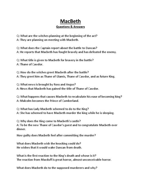 Read Macbeth Study Questions With Answers 