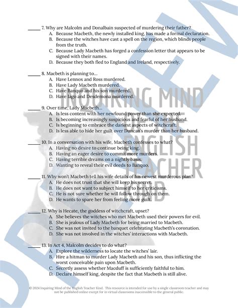 Full Download Macbeth Test With Answer Key 