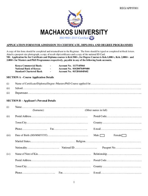 machakos university college application forms