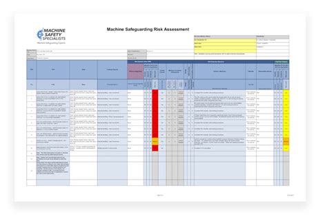 Machine Safety Risk Assessment Template Excel