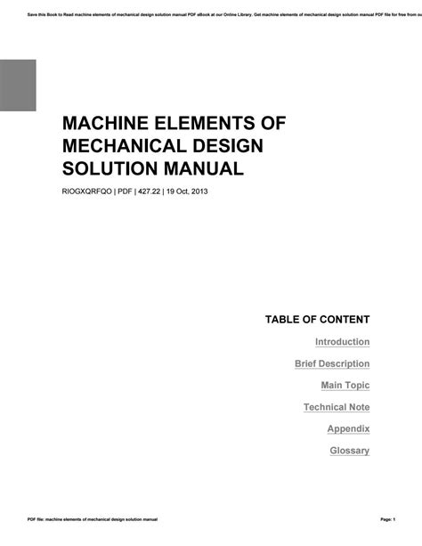 Read Online Machine Elements Of Mechanical Design Solution Manual 
