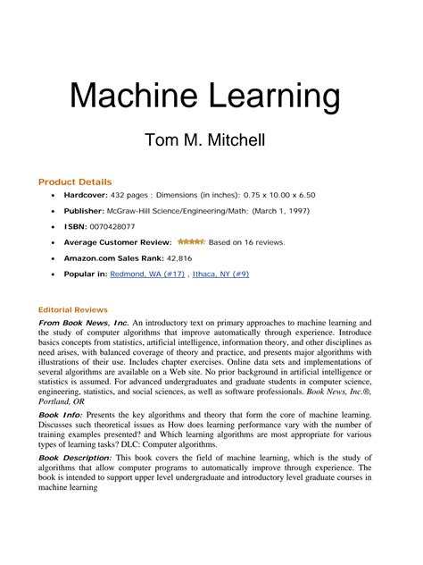 Read Online Machine Learning Tom Mitchell Solutions Hymed 