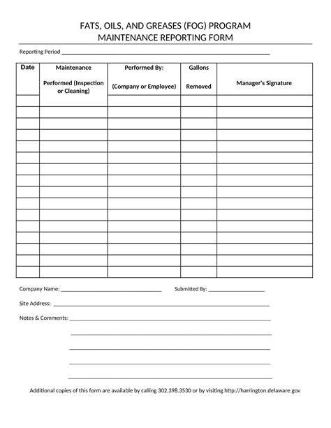 machineries maintenance report template