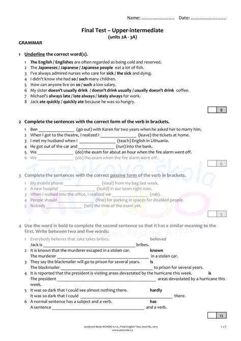 Macmillan Upper Intermediate Final Test