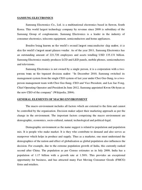 Macro Environment Of Samsung Electronics Essays
