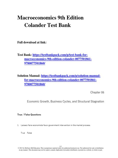 Read Online Macroeconomics Colander 9Th Edition Test 