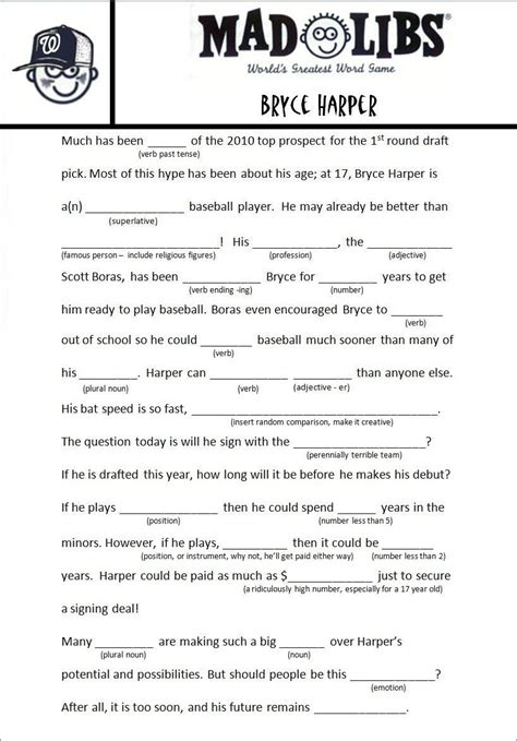 mad lib printable for college students