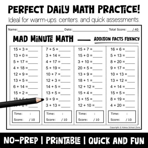 Mad Minute Math Addition
