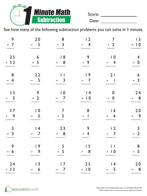 Mad Minute Math Subtraction Is A Cool Math Subtraction Mad Minute - Subtraction Mad Minute