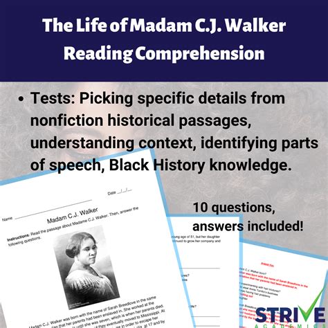 Madam C J Walker Reading Comprehension Worksheet Edhelper Madame C J Walker 4th Grade Worksheet - Madame C.j.walker 4th Grade Worksheet