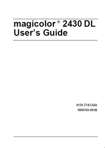 Magicolor 2430 Dl Reference Guide