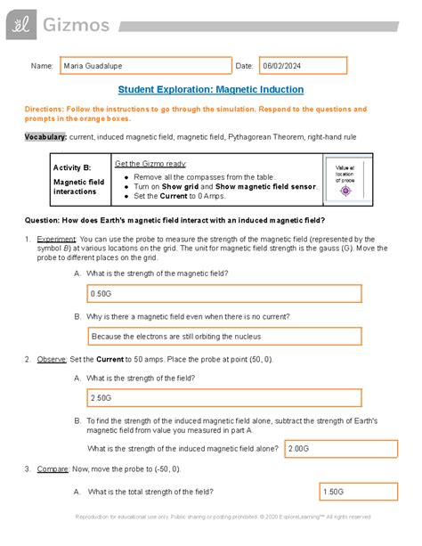 Magnetic Gizmo Answer Key