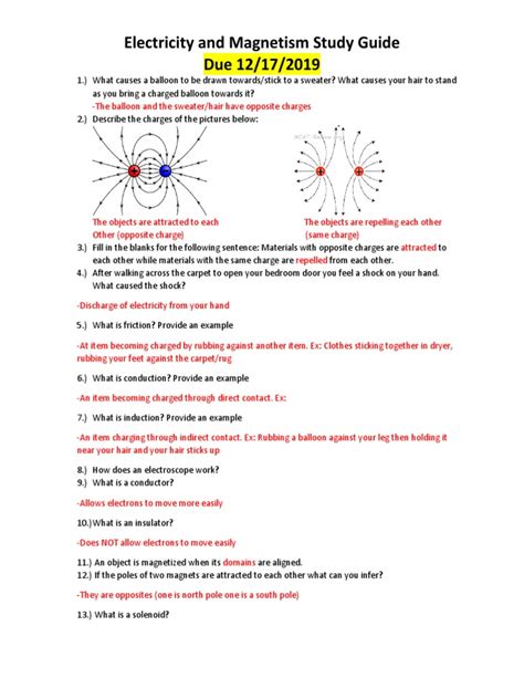 Magnetism Answer Key