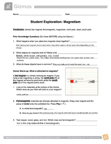 Magnetism Gizmo Answer Key