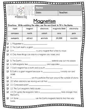 Magnetism Worksheets 4th Grade   Bill Nye Magnetism Worksheet Answer Key Kidsworksheetfun - Magnetism Worksheets 4th Grade