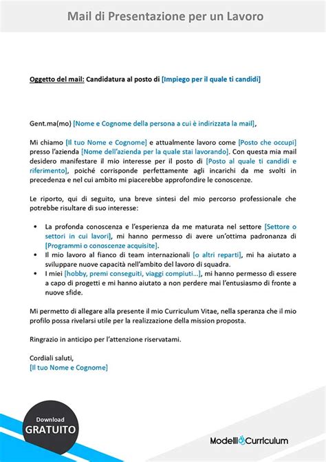 mail di presentazione