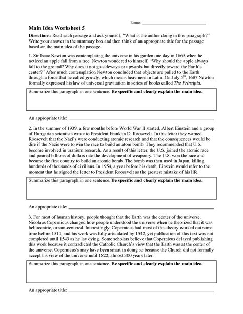Main Idea Worksheets Ereading Worksheets Main Idea Worksheet 1 Answers - Main Idea Worksheet 1 Answers