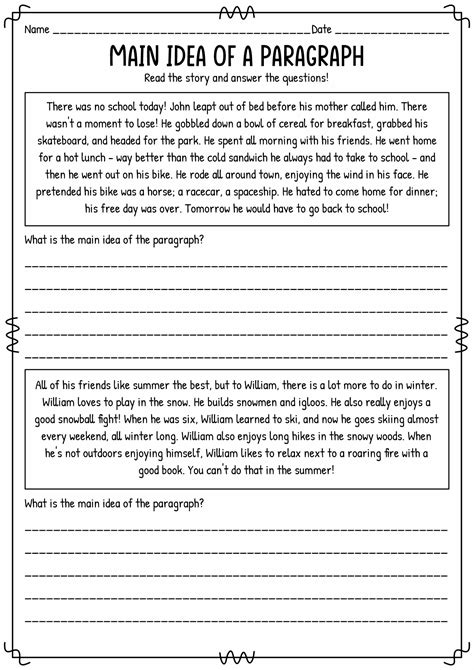 Main Idea Worksheets Main Idea Worksheet 1 Answers - Main Idea Worksheet 1 Answers