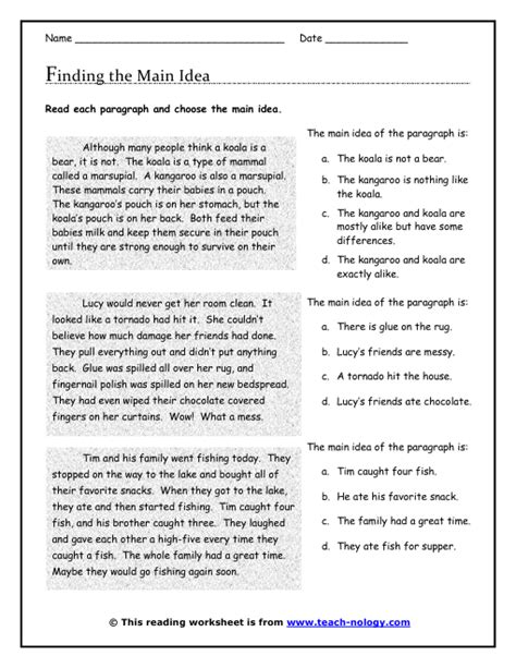 Main Idea Worksheets Pdf 4th Grade Ela Resources Main Idea Worksheet 4 Answers - Main Idea Worksheet 4 Answers
