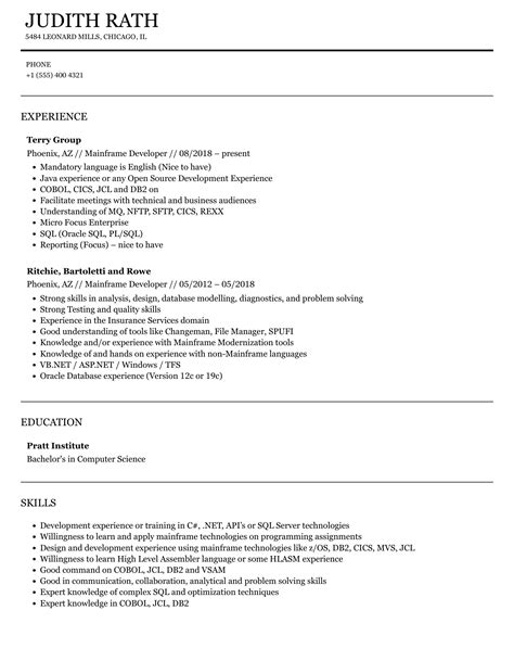 Mainframe Developer Resume Examples And Templates Mainframe Developer Resume Examples - Mainframe Developer Resume Examples