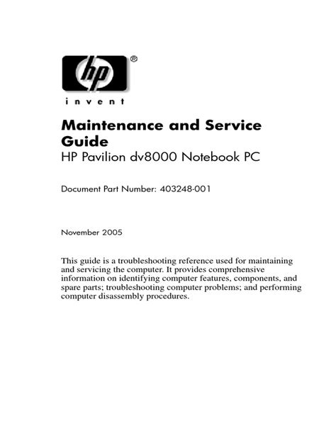 Read Maintenace And Service Guide Hp Dv8000 