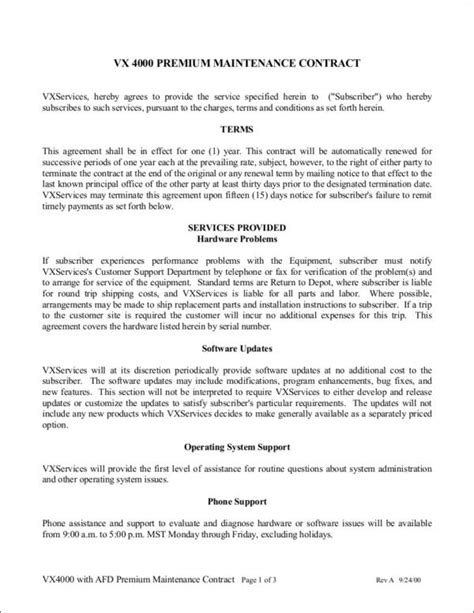 Maintenance Contract Sample Vxservices