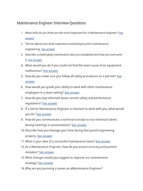 Maintenance Engineer Interview Questions And Answers