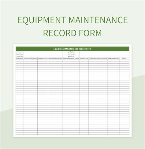 maintenance history record sheet template