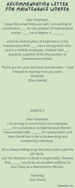 Maintenance Letter Of Recommendation Sample