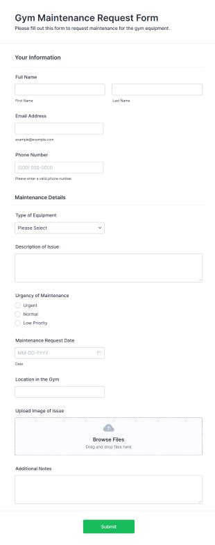 Maintenance Request Form For Gym