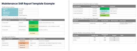 Maintenance Shift Report Template Excel