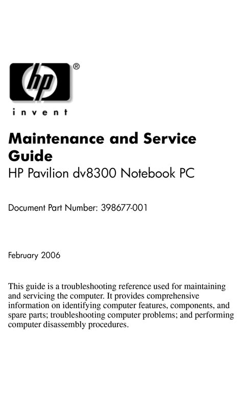 Download Maintenance And Service Guide Hp Pavallion Dv8300 