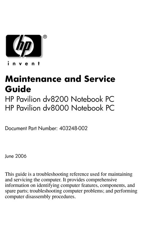 Read Maintenance And Service Guide Hp Pavilion Dv8000 