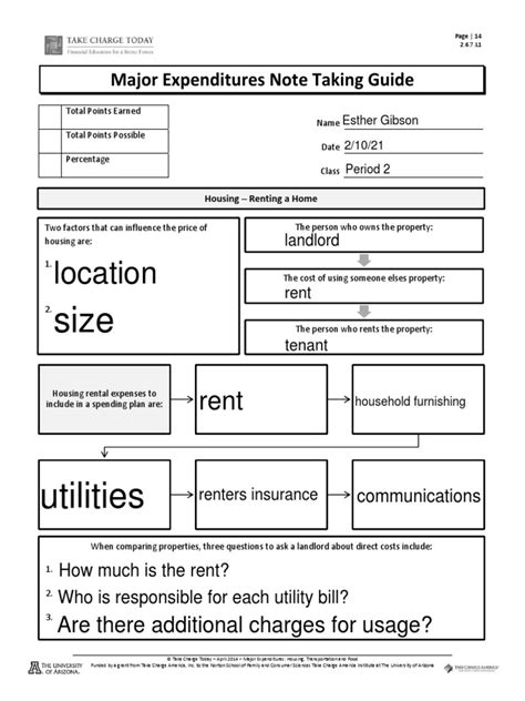 Major Expenditures Note Taking Guide Answers Key