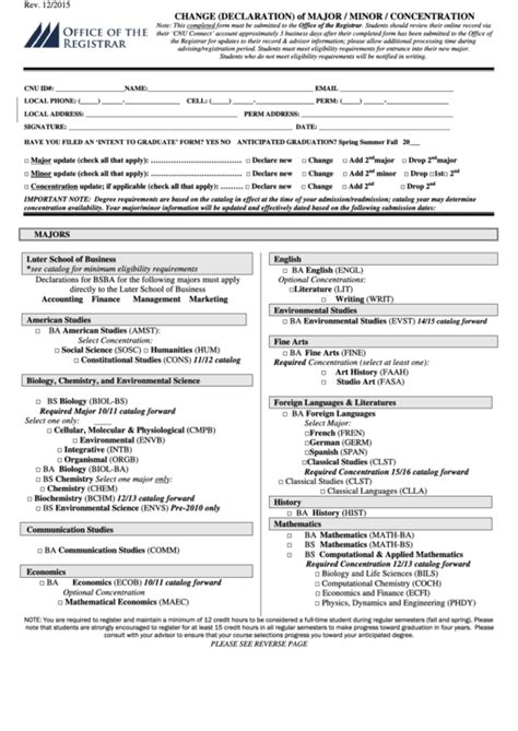 Major Minor Concentration Change Declaration Form