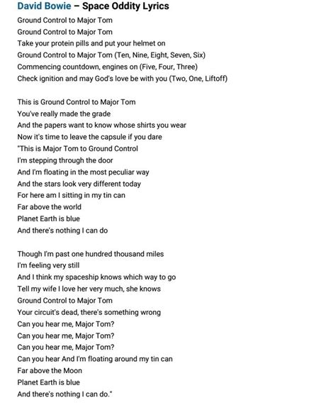 Major Tom Lyrics