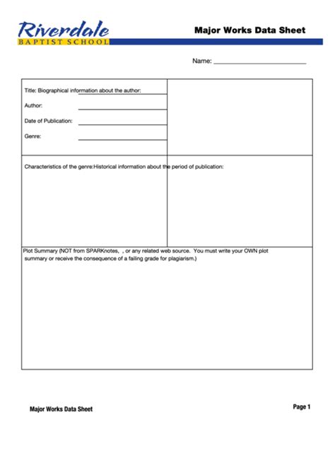 Major Work Data Sheet Great Expectations
