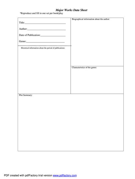 Major Works Data Sheet In Cold Blood