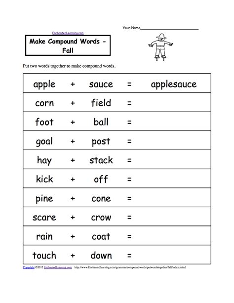 Make Compound Words Printable Worksheets Enchantedlearning Com Making Words Worksheet - Making Words Worksheet