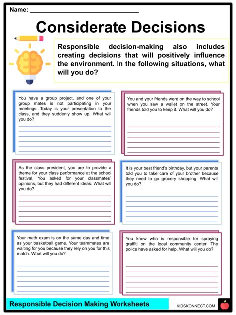 Making Decisions Worksheet Siue