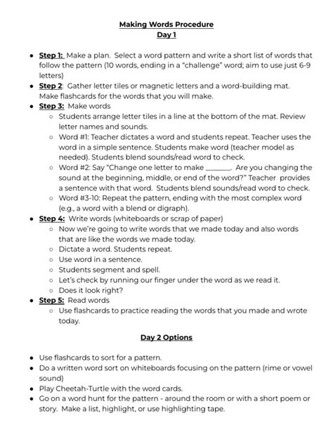 Making Words Lesson Plan First Grade