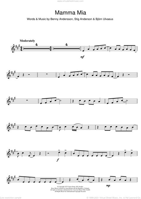 Download Mamma Mia Sheet Music By Abba Alto Saxophone 101581 