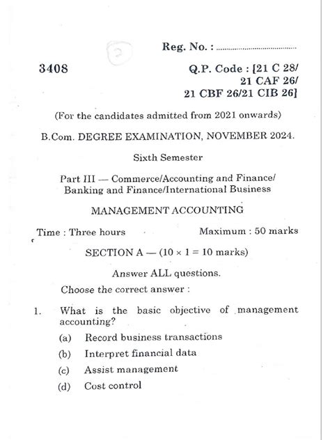 Management Accounting Sample Paper 3