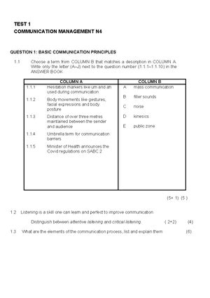 Management Assistant Communication N4 Question Papers