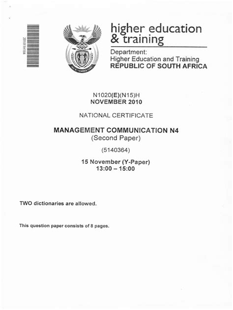 Management Communication N4 Previous Question Papers