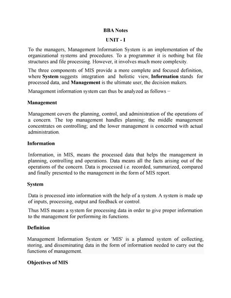 management information system bba notes rajasthan university