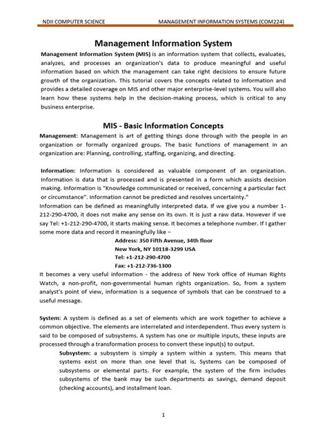 Management Information System Notes For Mba