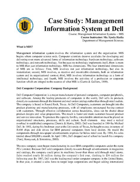 management information systems case study answers
