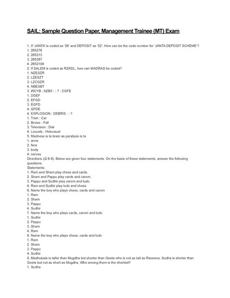 Management Trainee Question Paper