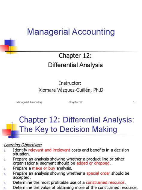 Read Management Accounting Chapter 12 Differential Analysis The 